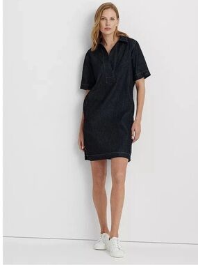 NWOT Lauren Ralph Lauren Denim Shift Dress Picnic Travel Classic Preppy Chic - M